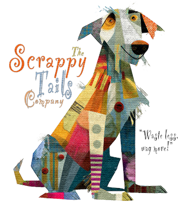 A dog made of scraps is the mascot for The Scrappy Tails Company.