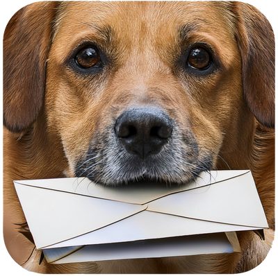 Dog with mail wearing a Scrappy Tails bandana